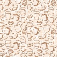 Vector seamless sketchy doodle style coffee cups and mugs backgr