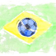 Soccer ball and watercolor flag of Brazil