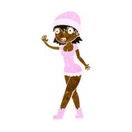 cartoon pretty girl in hat waving N6