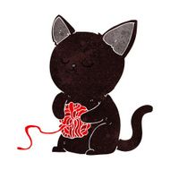 cartoon cute black cat playing with ball of yarn N4