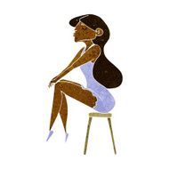 cartoon woman sitting on stool N12