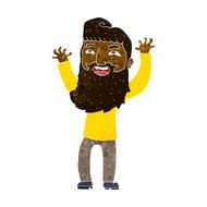 cartoon happy bearded man waving arms N5