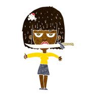 cartoon woman with knife between teeth N19