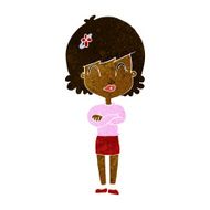 cartoon happy woman with folded arms N10