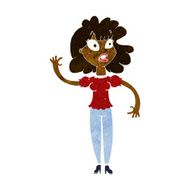 cartoon worried woman waving N10