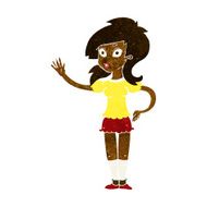 cartoon pretty woman waving for attention N6
