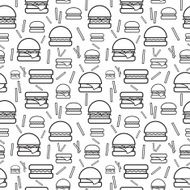 Seamless monochrome pattern burgers and fries