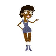 cartoon worried woman in dress pointing N5