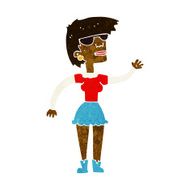 cartoon woman in spectacles waving N6