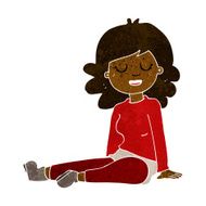 cartoon happy woman sitting on floor N11