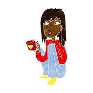 cartoon woman sitting with cup of coffee N6