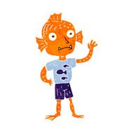 cartoon waving fish boy N6