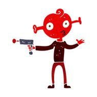 cartoon alien with ray gun N6
