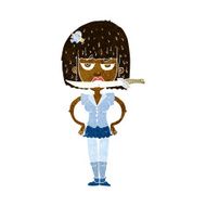 cartoon woman with knife between teeth N21