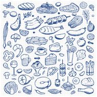 Set hand drawn doodle food and drink elements