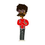 cartoon hipster man with mustache and spectacles N6
