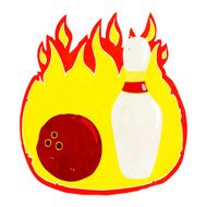 ten pin bowling cartoon symbol with fire N2