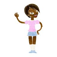 cartoon waving woman N69