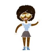 cartoon waving woman wearing spectacles N6