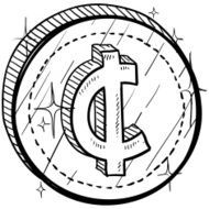 Cent currency symbol on coin sketch