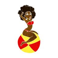 Cartoon Pin Up Girl Sitting On Ball N7