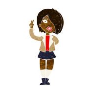 cartoon cool girl giving peace sign N6
