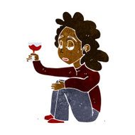 cartoon unhappy woman with glass of wine N6