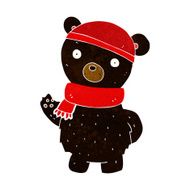 cartoon black bear in winter hat and scarf N2
