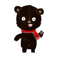cartoon waving black bear cub with scarf N2