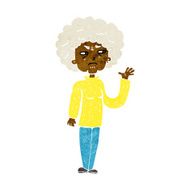 cartoon annoyed old woman waving N5
