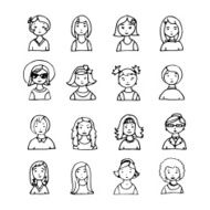 set of hand drawn girls faces vector avatar