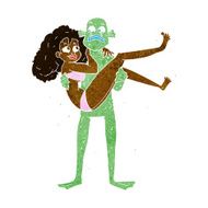 cartoon swamp monster carrying woman in bikini N6
