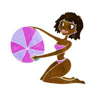 cartoon bikini girl with beach ball N6