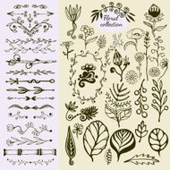 Hand Drawn vintage floral elements Big set