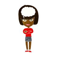 cartoon woman with folded arms imagining N6