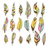 Set of hand drawn feathers Vector doodles design elements