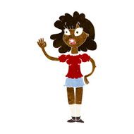 cartoon worried woman waving N11