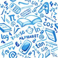Watercolor seamless pattern with set of different school things