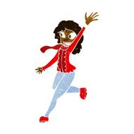 cartoon woman waving dressed for winter N6