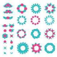 Big set of pink rose design elements and frames