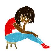cartoon woman sitting on small stool N6