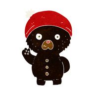 cartoon waving black teddy bear in winter hat N2