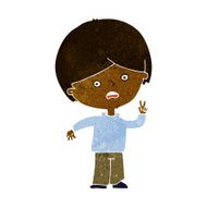 cartoon unhappy boy giving peace sign N5
