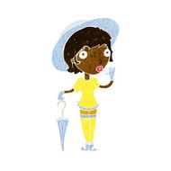 cartoon woman in summer hat waving N3
