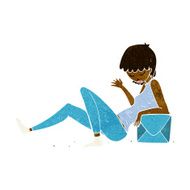 cartoon woman leaning on package box N6
