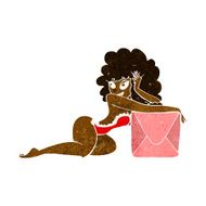 cartoon pin up woman with box N6