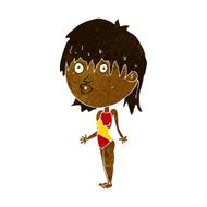 cartoon woman in swimsuit shrugging shoulders N5