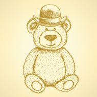 Sketch Teddy bear in hat vector background