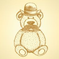 Sketch Teddy bear in hat with mustache vector background