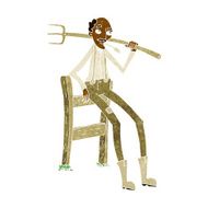 cartoon old farmer leaning on fence N4